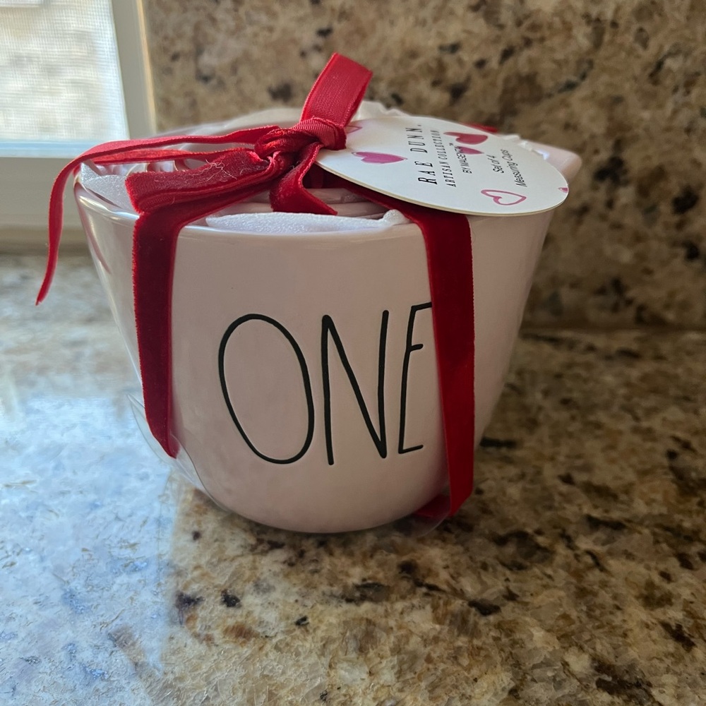 Rae Dunn Pink Measuring Cups with Red Ribbon Valentines